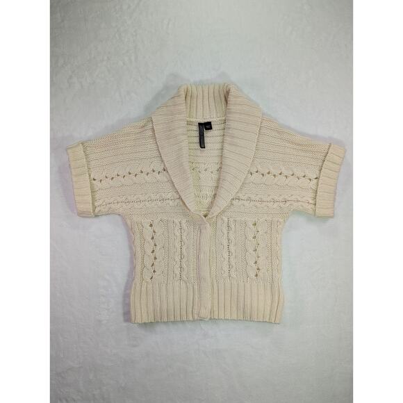 Nine West Sweaters - Ivory Bat Wing Cable Knit Cardigan w/Hidden Metal Snaps Size Medium by Nine West